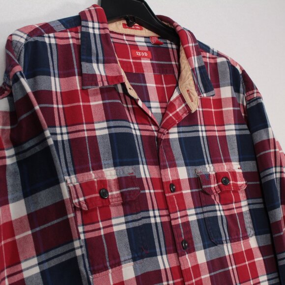 Izod Shirt Men's XXL Multicolor Long Sleeve Plaid Highland Twill Flannel - Picture 2 of 7